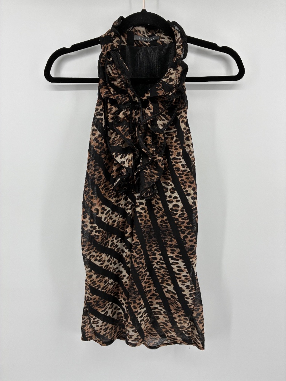 MASSIVE $10 SALE Leopard Print Suzy Shier Tank w Button up Ruffle Neckline